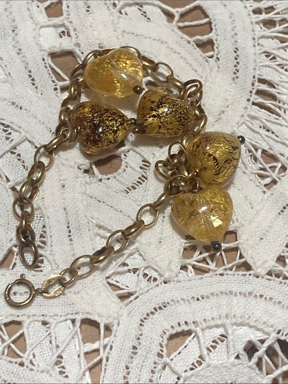 Gold Over 925 Silver Glass Heart Bead Charm Bracelet - Picture 7 of 7
